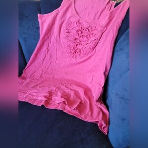 DownEast Basic pink ruffle heart tank top